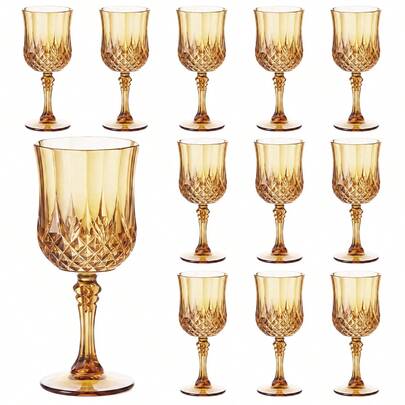 6/12/24pcs Elegant Reusable Plastic Champagne Flutes - 7oz Brown Wine Drinking Glasses, Durable & Stylish For Weddings, Bars, Restaurants, Parties, Thanksgiving, Christmas, Halloween, New Year Party