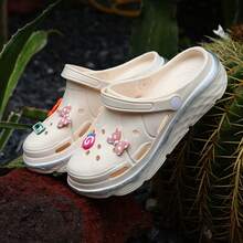 Jifffly Thick Sole Flower Clog Sandals For Women, Sports Sandals, DIY Accessories, Closed Toe Slippers, Summer Height-Increasing Outdoor Wear, 2-In-1 Sandals - Apricot - View 3