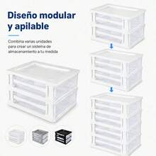 Desktop Organizer With 2 Transparent Drawers, Stackable PP Plastic Storage Unit For Cosmetics And Stationery, Modular Design, 35.5 X 26.5 X 20.5 Cm - 黑色 - 查看 3