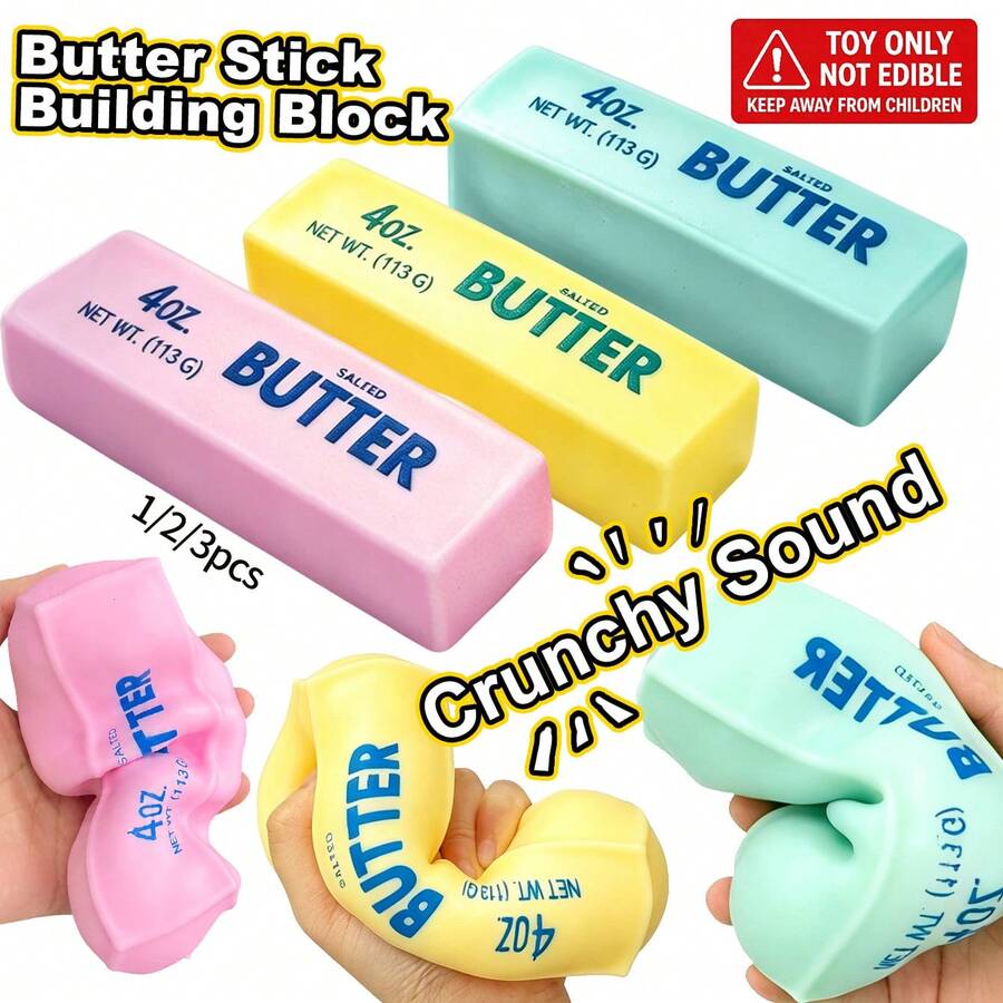 1/2/3pcs Crunchy Sound Butter Bar Squishy Toy Soft Squeeze Fidget Toy ...