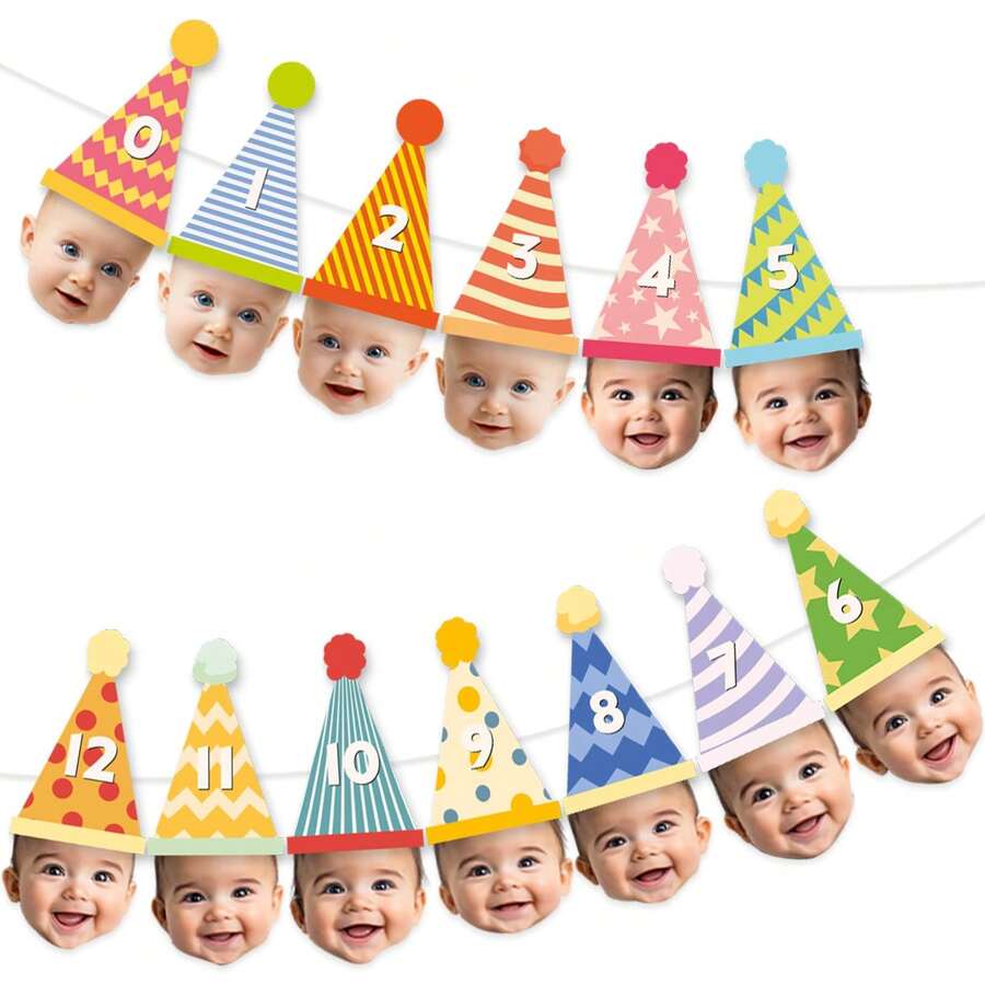 1 Set Tali Gantung DIY Foto Tonggak Perkembangan 12 Bulan, Banner Foto Bulanan Berbentuk Topi Pesta, Dekorasi Ulang Tahun Pertama, Tali Pajangan Foto Pertumbuhan Bayi, Cocok untuk Acara Baby Shower, Perayaan Ulang Tahun Pertama, Dekorasi Dinding Rumah, Latar Belakang Photo Booth - A - View 1