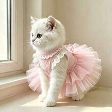 1pc Pet Princess Ballet Dress, Pink & Blue Tulle Mesh, With Leash Hole, Strawberry Decoration, Breathable & Lightweight Fabric, Suitable For Small Dogs & Cats, Fits Teddy, Bichon, Schnauzer, For Daily Wear, Pet Gatherings, Outdoor, Parties & Photo Shoots - Multicolor - View 8