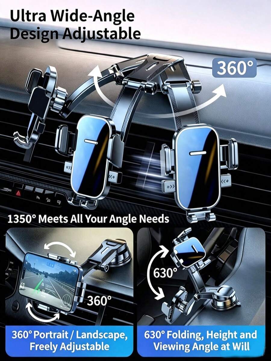1PC New Car Dashboard Phone Holder, Waterfall Adhesive Suction Cup, Fixed Suction Cup Auto-Locking Phone Mount, Rotatable Adjustable Bracket - Black - View 1