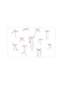 1 Sheet Waterproof Temporary Fake Tattoo, Cute Red Bow Knot Star Line Art Tattoo Stickers, Sweet Coquette Style Body Decoration For Women Wrist Forearm - Hot Pink - View 4