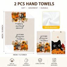 2pcs Black Cat & Pumpkin Pattern Kitchen Towels, Fun Autumn Country Style Soft Fabric Rectangular Maple Leaf Sunflower Hello Pumpkin Print Absorbent Hand Towels, Suitable For Kitchen, Dining Room, Halloween, Thanksgiving, Autumn Gathering, Harvest Season, Home Decor - Multicolor - View 6