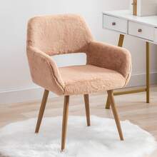 HengMing Dining Chairs With Faux Fur Upholstery, Modern Mid-Century Style Dining Chairs With Solid Lacquered Steel Legs - 駝色 - 查看 1