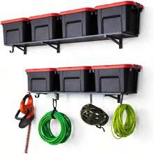 Garage Wall Shelf 2x4 FT Holds 400 Lbs Heavy Duty Steel Wall Mounted Storage Shelves Rack With Six Hooks Organization Unit Two Pack Black Color - Hammered Gray - View 5
