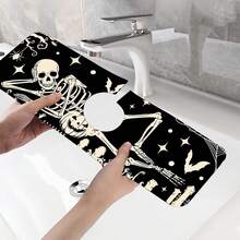 1pc Halloween Skull Pattern Sink Faucet Absorbent Mat, Drainage Pad, Suitable For Kitchen, Bathroom Sink, Countertop, Drainage Pad, Diatomaceous Earth Material, Trimmable, Quick-Drying Mat - Multicolor - View 11