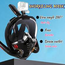 Adult Full Face Snorkel Mask With Camera Mount And 180° Wide Field Of View, Anti-Fog And Leak-Proof, Dry Top Breathing System Dual-Tube Diving Mask, Suitable For Snorkeling, Swimming Training And Other Water Activities - Multicolor - View 2
