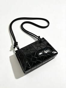 Japanese & Korean Style Spring/Summer New Asymmetrical Geometric Rhombus Crossbody Small Square Bag, Versatile Fashion Minimalist Commuter Handbag - Black - View 4