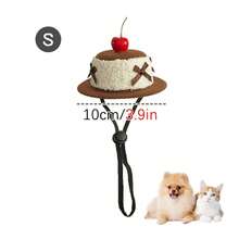 Cute Pet Cherry Cake Shaped Party Hat, Fun Bowknot Decor Puppy Kitten Cosplay Hat, Adorable Photo Prop Accessory, Suitable For Dog Cat Birthday Party Outfit - Multicolor - View 10