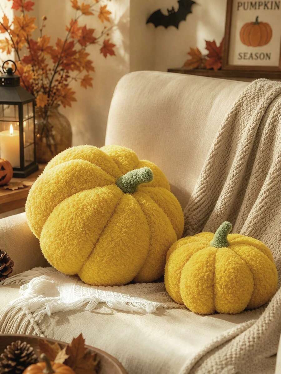 1 Stück Kürbis-Zierkissen, Halloween-Kürbis-Dekokissen, weißes geformtes Kissen, geeignet für Herbst-Raumdekoration Geschenk, Teddy-Fleece süßes Halloween-Kissen, Herbst-Heim-Schlafzimmer-Kissen, Feiertags-Weihnachts-Halloween-Thanksgiving-Geschenk - Gelb - Übersicht 1
