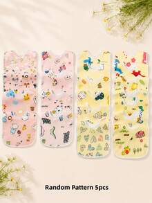 5pcs/Pack Random Yellow & Pink Crystal Velvet Baby Bibs, Soft Skin-Friendly Printed Pattern U-Shaped Drool Bibs - Multicolor - View 11