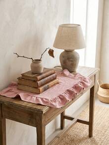 1pc Light Pink Solid Color Ruffle Edge Placemat, Soft And Fresh Style, Fabric Material, Square Shape With Ruffle Edge Detail, Stain-Resistant Protection For Tabletop And Decorative Enhancement, Suitable For Daily Home And Cozy Dining Table Setting - Pink - View 8