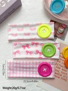 1pc Y2K Colorful Large Button Fabric Headband, Pink Plaid Bow Heart Print Wide Elastic Headscarf, Versatile Niche Hair Accessory For Girls - Multicolor - View 3