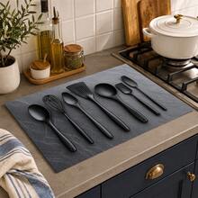 1pc Dark Gray Stone Pattern Table Mat, Modern Minimalist Flexible Material Rectangular Tabletop Protector, Faux Marble Texture Design, Stain-Resistant Scratch-Resistant Multi-Functional Mat, Suitable For Kitchen Stove, Countertop, Dining Table And Daily Home Use, All-Season - Multicolor - View 4