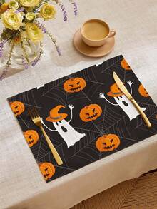 1pc Halloween Pattern Printed Linen Table Runner, Placemat, Suitable For Holiday, Party, Birthday, Dinner, Kitchen Dining Table Decoration, Shoe Cabinet Storage Cabinet Cover, All Season Room Decor, Home Textile Decoration Table Runner, Placemat - Multicolor - View 2