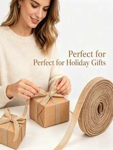 1 Roll Thick Linen Ribbon, Rustic Light Brown Premium Craft Ribbon, Perfect For Gift Wrapping, Weddings, Christmas Party Decor And DIY Crafts - Multicolor - View 7