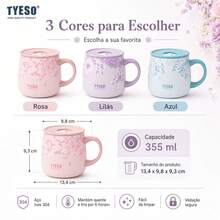 TYESO Caneca Térmica Floral 355ml Inox 304 Com Tampa Vedada Mantém Quente e Frio 6h Caneca de Café para Escritório Casa Feminina - Roxo - Visão 9