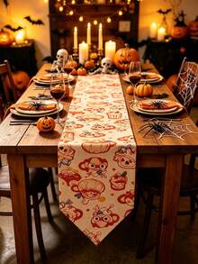 Camino de mesa de Acción de Gracias de otoño, mantel de taza de café con animales de dibujos animados lindos, decoración de mesa de estilo granja de cosecha de Acción de Gracias, decoración de fiesta de Halloween, decoración de cena de vacaciones de temporada, reunión familiar, decoración de cocina, tela reutilizable y lavable - Varios estilos - Ver 6