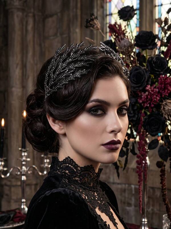 1pc Gothic Rhinestone Branch Headband, Vintage Crown Statement Hair Accessory For Party Prom Halloween Cosplay