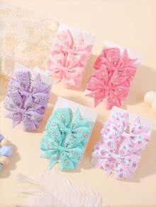 1 Pair Printed Daisy & Sunflower Hair Clip Set, Ribbed Fishtail Bow Baby Hair Clips, Random Cardboard - Multicolor - View 8