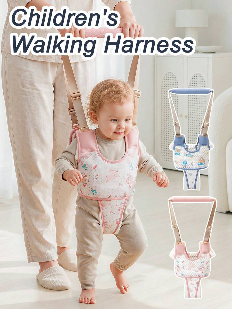 1pc Baby Walking Trainer, Toddler Walking Assistant Harness, Chest And Hip Support Design, Adjustable Shoulder Strap Length, Wide Top Handle For Parents To Help Baby Stand And Practice Walking, Cartoon Print Breathable Walking Gear, Suitable For Home Practice, Indoor Activities, Outdoor Walks And Baby Growth Stages - Multicolor - View 1