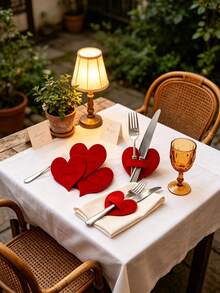 24pcs/12pcs/2pcs Red Heart-Shaped Felt Tableware Set, Star-Shaped Knife, Fork, Napkin Mat, Suitable For Valentine's Day Table Decor, Holiday Party Scene Decoration, Wedding Scene Decoration, Christmas Party - Multicolor - View 3
