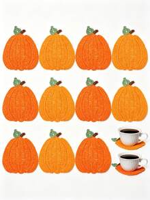 1/4/8pcs Handmade Crochet Pumpkin Coasters, Autumn Harvest Table Decor, Cute Knitted Orange Pumpkin Drink Coasters Set, Heat-Resistant Coaster Rugs, Rustic Style Thanksgiving Halloween Home Decor Kit, Holiday Tabletop Decoration, Housewarming Gift - Multicolor - View 8
