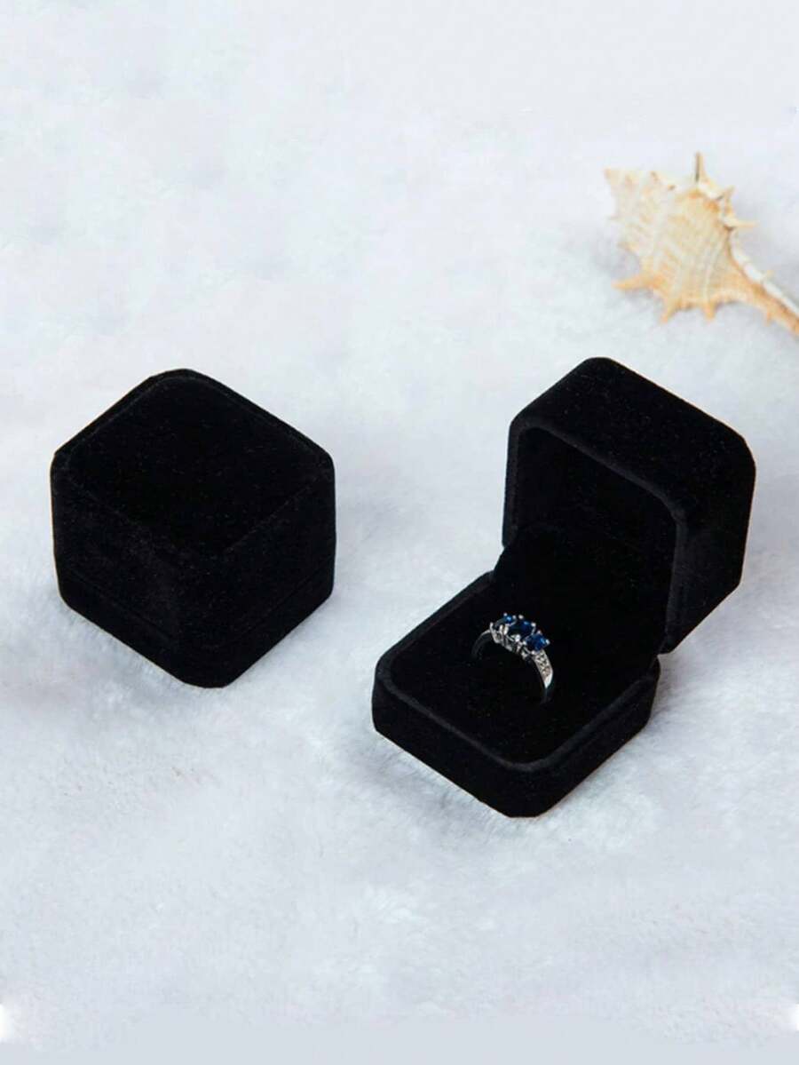 1 Set Velvet Ring Box, Earring Pendant Jewelry Box, Ring Earring Gift Box, Jewelry Display Box - Black - View 1