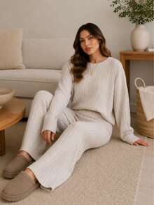 Conjunto Dama Dos Piezas Pantalón y blusa de moda casual de uso diario - Beis - Ver 2