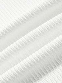 Blueprint Man 1pc Men's White Long Sleeve T-Shirt, Vertical Ribbed Ribbed Texture Fabric, 260g/M² Heavyweight Fabric, Minimalist Pullover T-Shirt, Crew Neck With Small V-Neck Detail, Solid Color Minimalist Style, Daily Commute, Casual Outings, Old Money Style - White - View 7