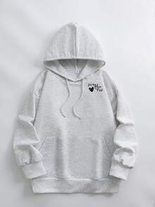 Letter Print Pattern Sweatshirt, Plus Size Women's Autumn/Winter Sweatshirt Casual - Light Grey - View 3