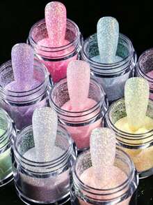 9/6pcs Rainbow Glitter Nail Powder, Candy Nail Glitter, For Wedding, Christmas, Valentine's Day, Sweater Style Winter Nail Decoration Supplies - Multicolor - View 6