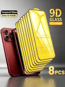 8 Pack 9D Tempered Glass Screen Protector For IPhone 18 Pro/18 Pro Max/17 Pro/Air/16 Pro Max/15 Pro Max/16/15/14/13/12/11/Plus/X/XS/XR/XS Max/Mini, High-Definition Glossy Finish, Easy Installation, Scratch & Impact Resistant, Anti-Fingerprint - Clear - View 22