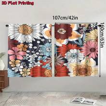 2pcs Vintage Painted Daisy Semi-Sheer Curtains, Bohemian Style Colorful Floral Decorative Fabric Curtains, Suitable For Couple Bedroom, Living Room, Dining Room Window Decor, Room Divider - Multicolor - View 12