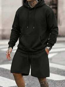 Men Hoodie Co-Ords - Black - View 1