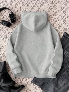 1 Jaket Hoodie Zipper Anak Perempuan dengan Motif Macan Tutul dan Grafis Huruf Inggris, Musim Gugur/Dingin, Gaya Kampus, Pakaian Homecoming - Grey - View 2