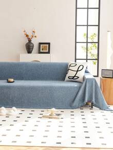1pc Solid Color Sofa Slipcover, Sofa Blanket, Chenille Sofa Protector, Suitable For All Seasons, Bedroom And Living Room, Home Decor - Blue - View 6