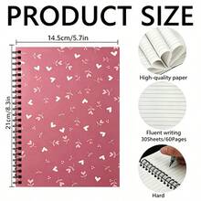 1pc Spiral Bound Notebook, Cute Heart & Leaf Floral Pattern Journal, Hardcover Writing Notepad For Women Girls, Daily Note‑Taking Work Organizer, Back‑To‑School, Christmas, Valentine's Day Birthday Gift - A - View 2