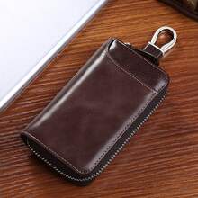 New Genuine Leather Texture Key Pouch For Men, Large Capacity Key Storage Bag, Vintage Waist-Hanging Zipper Key Bag, Suitable As A Gift For Men's Car Key Pouch - Multicolor - View 12