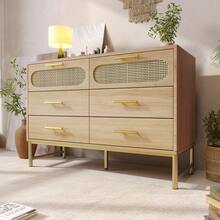 6-Drawer Rattan Sideboard, Dresser, Vanity For Living Room And Bedroom, Metal Handles, Anti-Tip Protection, 120 X 40 X 74, Sonoma Oak - Oak + Metal + Particle Board - View 8