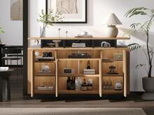 Natural Sideboard – 4 Shelves And 3 Drawers – Perfect For Living Room Or Office – 140x40x85cm - Natural - 查看 8