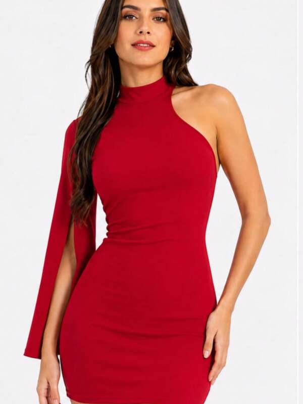 Vestido Feminino Curto Gola Alta Assimétrico – Suplex Premium | Tamanho Único (Veste M ao G)  elegante  Festa    Tecido    Assimétrico  Nenhum    Férias  Praia