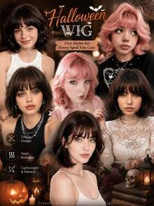 12 Inch Short Curly Bob Wig With Bangs Natural Fluffy Micro Curl Hair Wig Heat Resistant Synthetic Wig For Women Halloween Cosplay Costume Party Festival Daily Style - Multicolor - View 9
