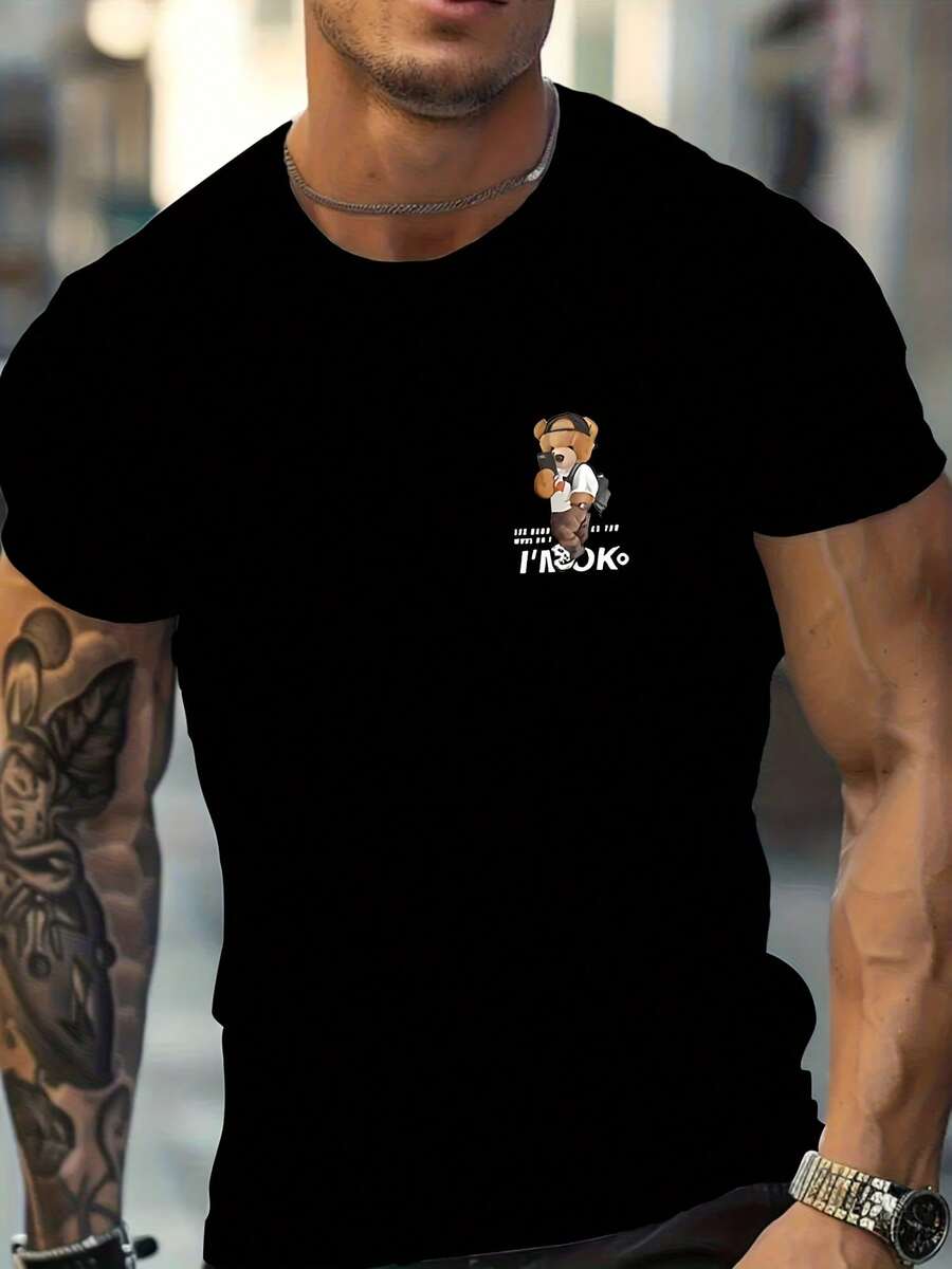 Mens Casual Printed T Shirt Round Crew Neck Short Sleeve Summer Lightweight Top Regular Fit Polyester Fabric Geometric Pattern For Daily And - 款式 - 查看 1