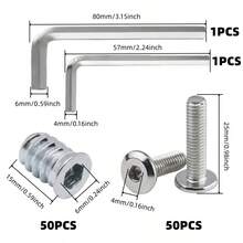 102pcs Threaded Inserts For Steel-Made, Screw In Nut Fastener Connector, Steel Hex Drive Nut Maintenance And Fastening For Household Office Furniture (Silver, Combination Of M6*15mm Nut And M6*25mm Bolt), Two Free Allen Wrenches. - A - View 3