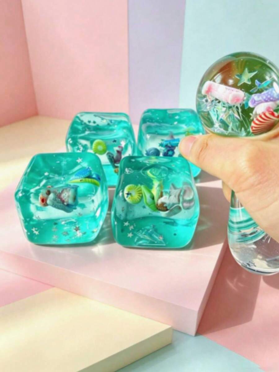 1 Peça Brinquedo de Bloco de Construção Estilo Oceano para Apertar, Brinquedo para Apertar, Lembrancinha de Festa de Verão - Brinquedo Criativo de Estilo Oceano para Apertar, Adequado para Presentes de Festa de Natal/Halloween, Suprimentos de Recompensa Divertidos para Sala de Aula, Estilo Aleatório - Multicolorido - Visão 1