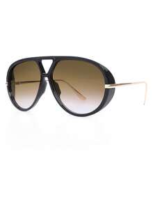 1pc/2pcs Full Frame Retro Metal Large Frame Fashion Glasses, Y2K Personalized Fashion Glasses, Suitable For Daily, Outdoor, Street, Driving, Travel, Party - 08070-black-framed Gradient Tea Leaf - View 3