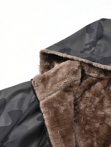 Men's Winter Hooded Mid-Length Camouflage Casual Leather Padded Coat, Suitable For Daily Commute And Travel - Grey - View 3